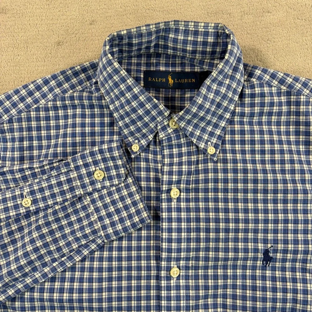 Polo‎ Ralph Lauren Oxford Shirt Men Small Blue Plaid Pony Preppy LS $128